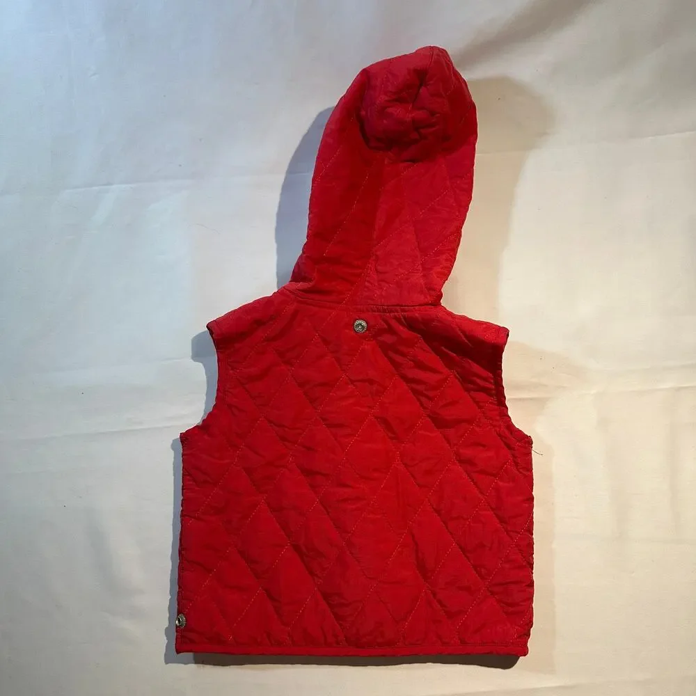 Vintage Kids Play Red Quilted Hooded Vest Gender Neutral Sz 12 mo